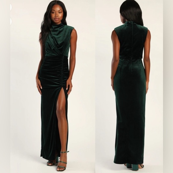Lulu's Dark Green Velvet Maxi Dress - Picture 2 of 9